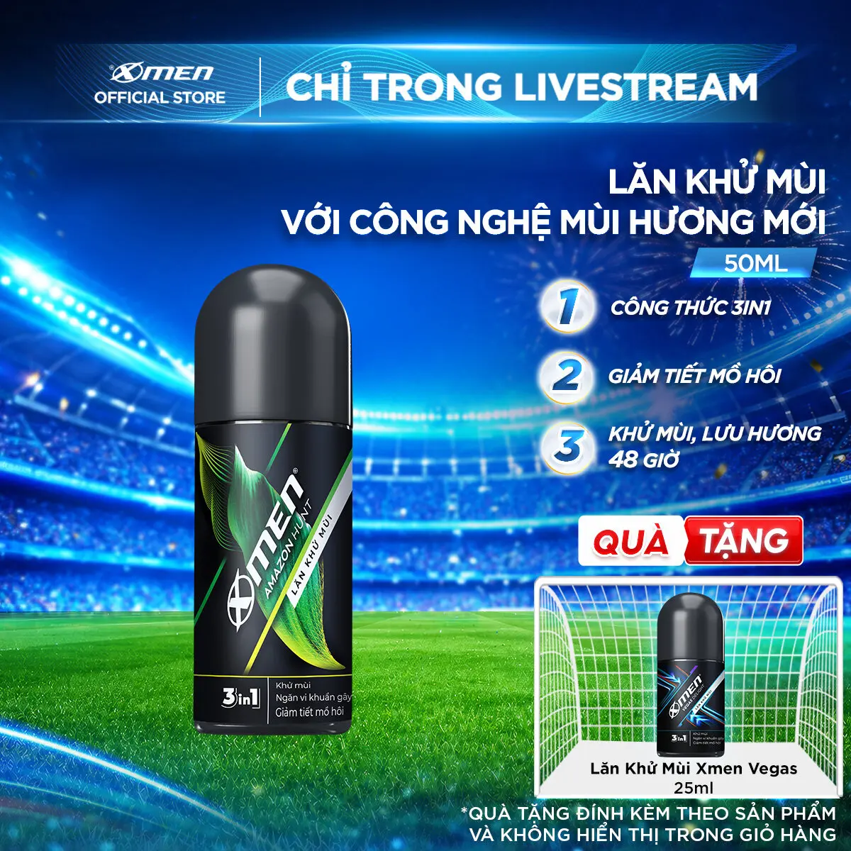 [COMBO MUA 1 TẶNG 1] Lăn khử mùi Xmen Amazon Hunt/Vegas Delight 50ml + Tặng Lăn khử mùi Vegas Delight 25ml