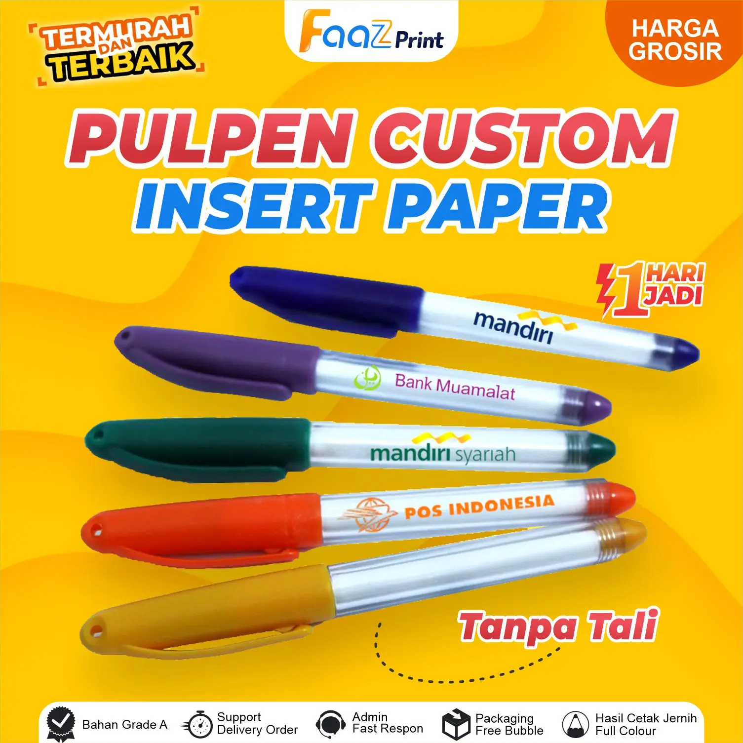 (1 HARI JADI) PAKET PULPEN INSERT PAPER Custom Logo TERMURAH | Bolpoin Custom Tulisan | Bollpoint | Pen Custom Insert Paper | Faaz Print