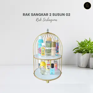 Yen - Rak Sangkar 2 Susun 02 Alas Marble - Rak Besi Kayu Perabot Penyimpanan Serbaguna