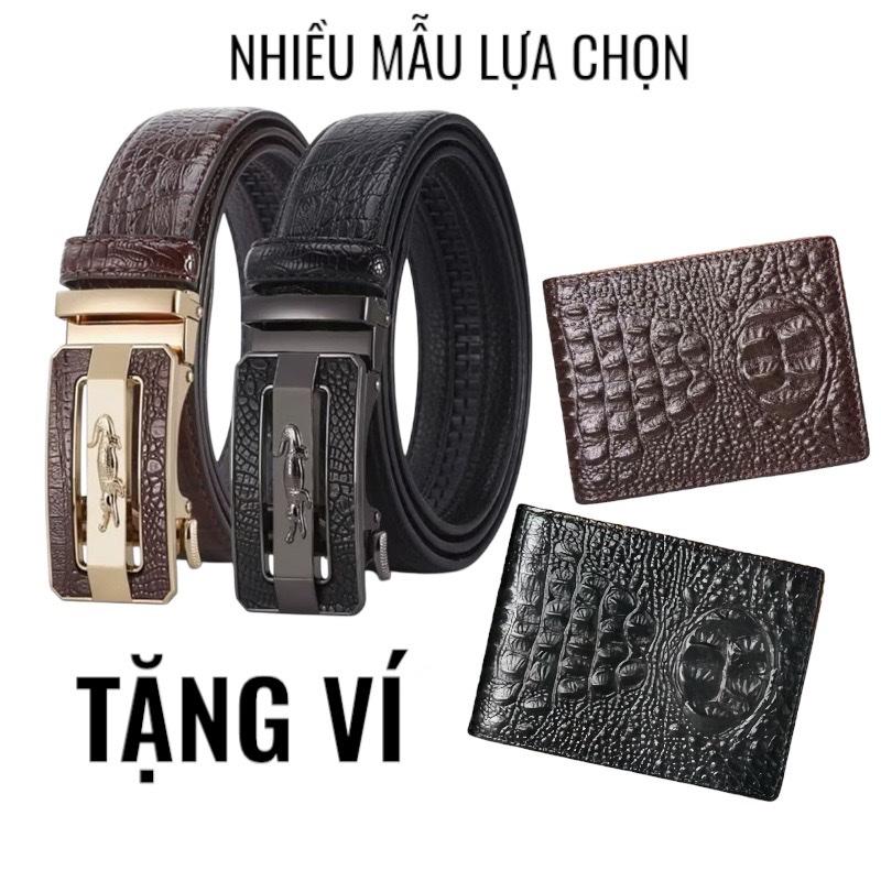 Tặng Ví COMBO Thắt Lưng Da Khóa Tự Động Họa Tiết Cá Sấu- TẶNG Ví Da Cá Sấu Có Khóa Kéo