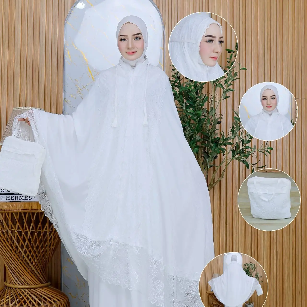 (Prayset By Elziya) Mukena Santorini silk 2 in 1 Full Renda Import Mewah  Mukenah Cantik Dewasa Nyaman Muslim