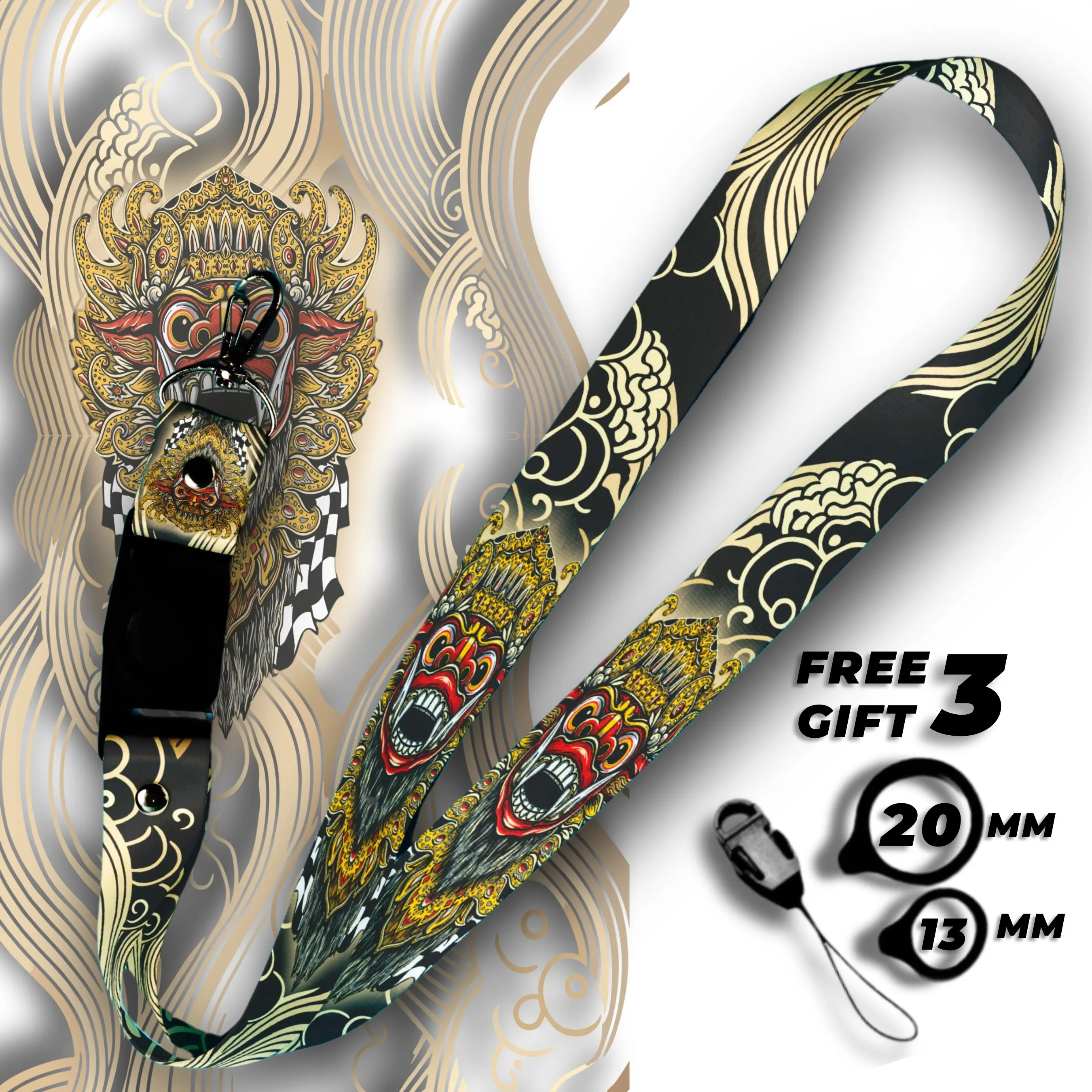 LANYARD BATIK BARONG EMAS TALI ID CARD DAN GANTUNGAN HP