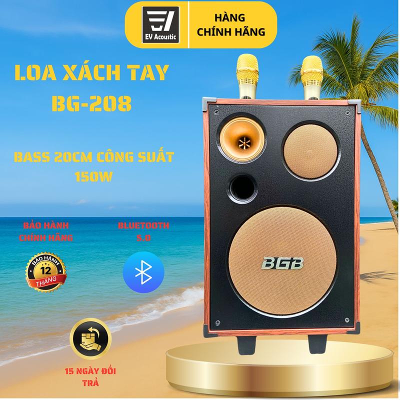 Loa Xách Tay Karaoke BG-208 | Công Suất 150W | Bass 20 | 3 Loa 3 Đường Tiếng | Thùng Gỗ Chắc Chắn | Âm Thanh Cân Bằng