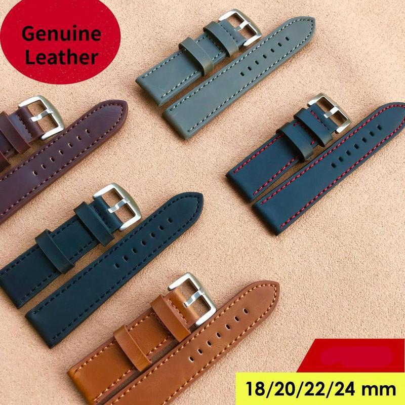Dây đeo đồng hồ da thật phong cách cổ điển màu đen nâu, cỡ 18 mm, 20 mm, 22 mm, 24 mm – dây thay thế đa năng