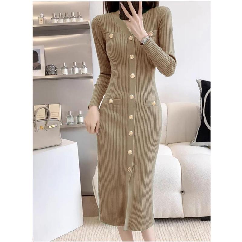 CHOICE - D8260# Aloura Knitted Button Midi Dress Import 3