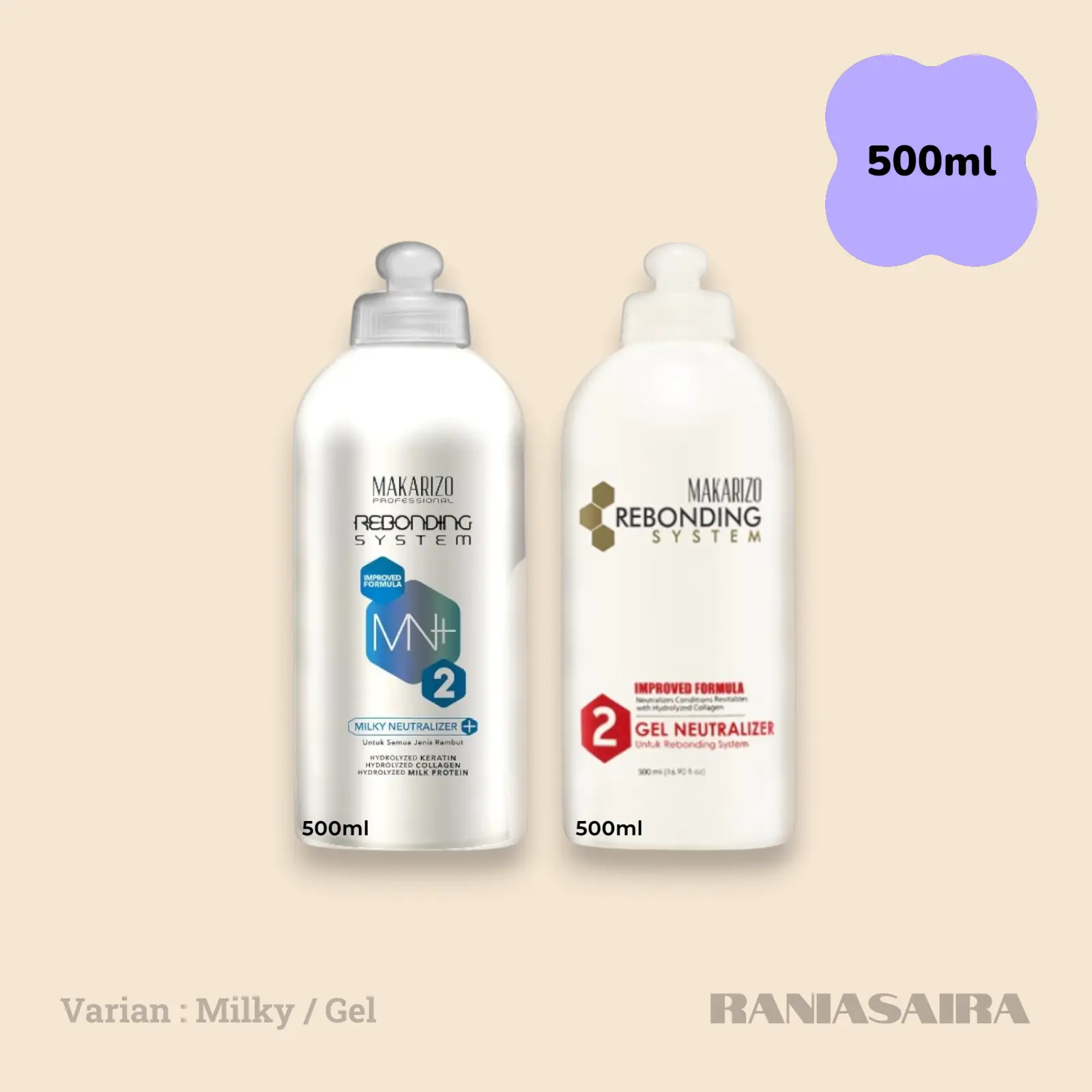MAKARIZO Rebonding System Neutralizer 500ml / 500gr STEP 2 Netral Milky / Gel / Smoothing / Pelurus Rambut