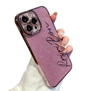 Glitter Transparent Signature Design Phone Case Compatible with iPhone 13 12 11 14 15 Pro Max plus Plating Casing Soft Cover