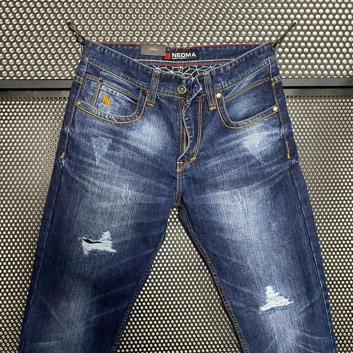 Celana Jeans  Panjang Pria Neoma Sobek Tidak Melar Reguler Fit