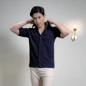 Cupachino Double Knit Kemeja Pria 2-Way Stretch Lengan Pendek