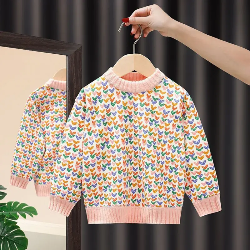 Girls' fleece thickened sweater new autumn and winter children's foreign style female baby pullover sweater