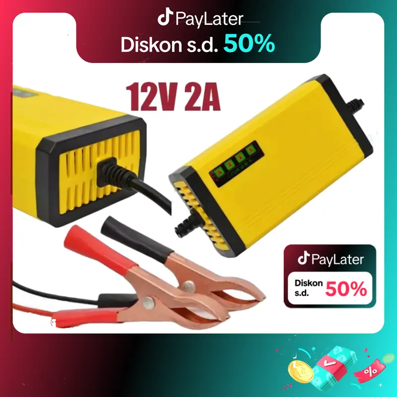 Pengisi Daya Aki 12V 6A Pulse Repair Pengisi Daya Aki Mobil Motor Otomatis Cerdas dengan Layar LCD 0