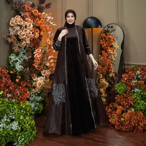 Dumma.id - Set Outer Hellen Lady Velver Bludru + Outer Organza Aksen Suaroski Gamis Cantik