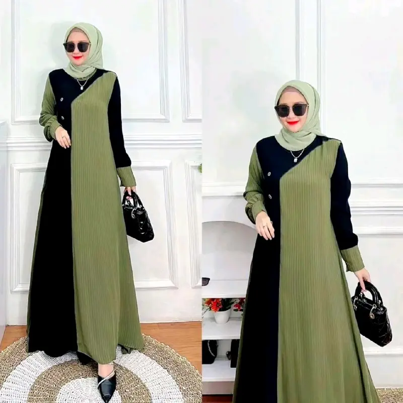 Gamis Dewasa Gamis Crinkle Airflow Baju Muslim Dewasa  Kondangan Pesta Wanita Kain Lembut Nyaman Tebal Dress Lebaran Syari Zipper Mewah Panjang 0