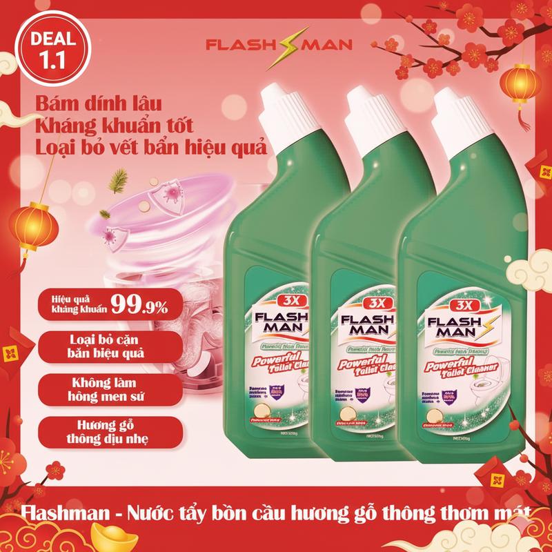 {SALE 1.1 Nước tẩy bồn cầu Flashman - Làm sạch hiệu quả - Diệt khuẩn - Khử mùi khó chịu 500g 1 chai