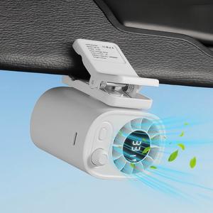 車載用ファン、LEDディスプレイ搭載、360度回転、100段階調整可能な風量設定、USB充電、ポータブル冷却ファン、1200mAhバッテリー、プレゼント向け