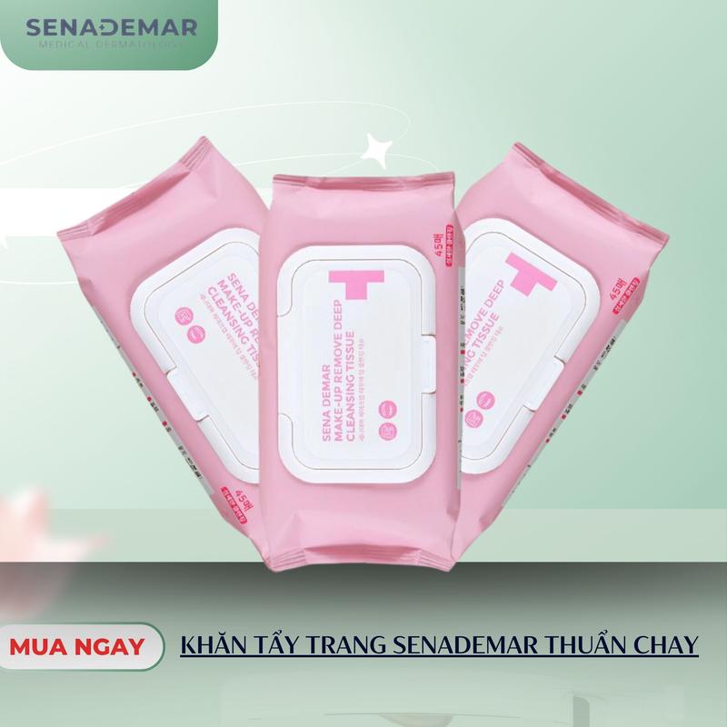 [ SenaDemar] Khăn Tẩy Trang SenaDema Thuần Chay, Sạch Sâu, Cân Bằng Độ pH, Hỗ Trợ Làm Ẩm Da, Hỗ Trợ Giảm Mụn Đầu Đen, Sợi Bã Nhờn.  [ 45miếng/Túi] 1