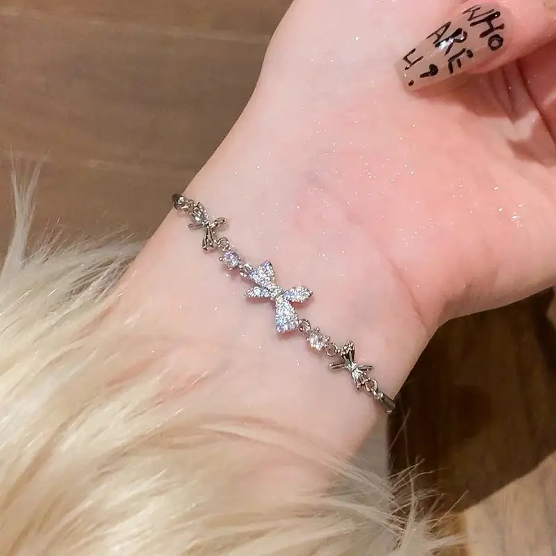 【Promosi Super】COD Gelang Titanium Anak Perempuan Busur Berlian Perak Aksesoris Estetika Korea Busur Perhiasan Titanium Asli Fashion 4