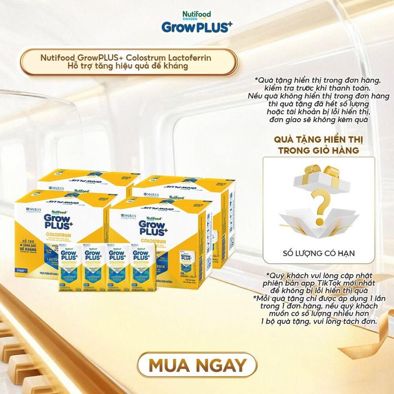   Deal shock_Khibotanca  Combo 4 Thùng 24 hộp Sữa bột pha sẵn Nutifood Sweden GrowPLUS+ Colostrum Lactoferrin 110ml - Link deal shock 
