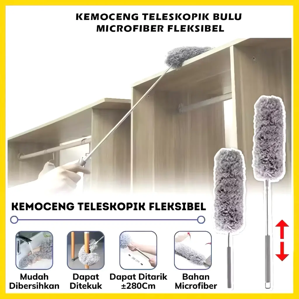 Kemoceng Microfiber Tarik Tekuk Panjang 280cm Lap Pembersih - Alat Pembersih Serbaguna