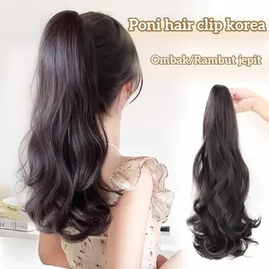 Poni hair clip korea Rambut palsu ekor kuda wanita, tiruan rambut asli dengan penjepit, ekor kuda tinggi, rambut ikal selebgram, ekor kuda palsu, rambut panjang alami, tebal Hair clip ponytail curly