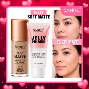 SANIYE Kit Mate Profesional Primer Jelly Hidratante + Base Soft Matte MineralSPF30，Hidrata, controla la grasa y proporciona un acabado mate duradero para una tez impecable.
