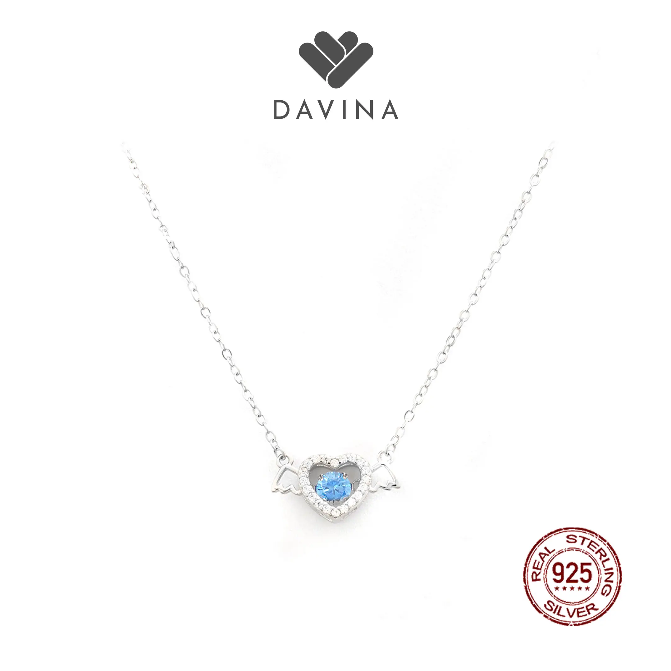 DAVINA Ladies Lovelyn Necklace Sterling Silver 925 - Kalung Wanita Perak S925 Love Biru Sayap