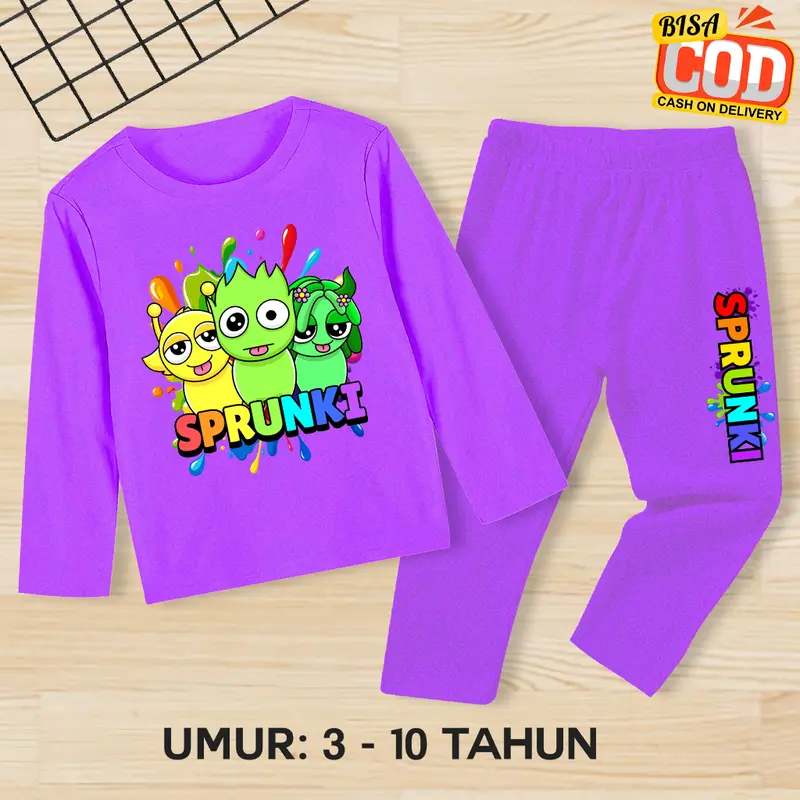 Setelan Sprunki Lucu Anak Laki-Laki/Perempuan Umur 3-10 Tahun Baju Sprunki Celana Panjang 8