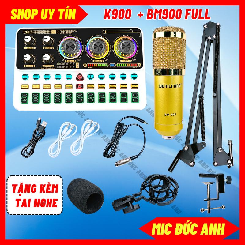 Bộ Mic Thu Âm Bm900 Sound Card K900 Bluetooth Màu Trắng Đời Mới Dùng Được Cho Điện Thoại Máy Tính Laptop Tặng Kem Tai Nghe