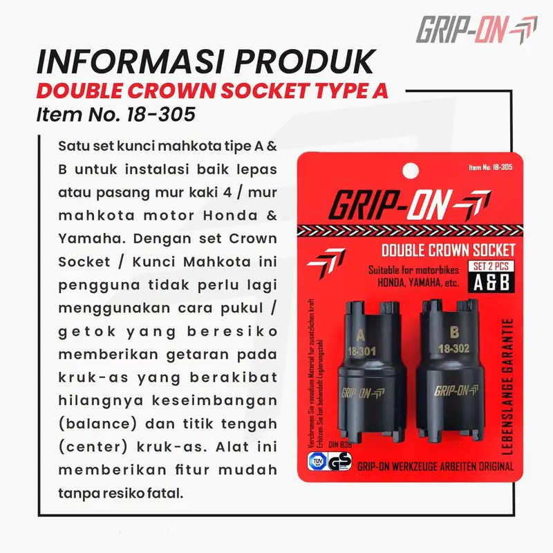 Kunci Mahkota Set 2 Pcs - Double Crown Socket Type A & Type B GRIP-ON 5