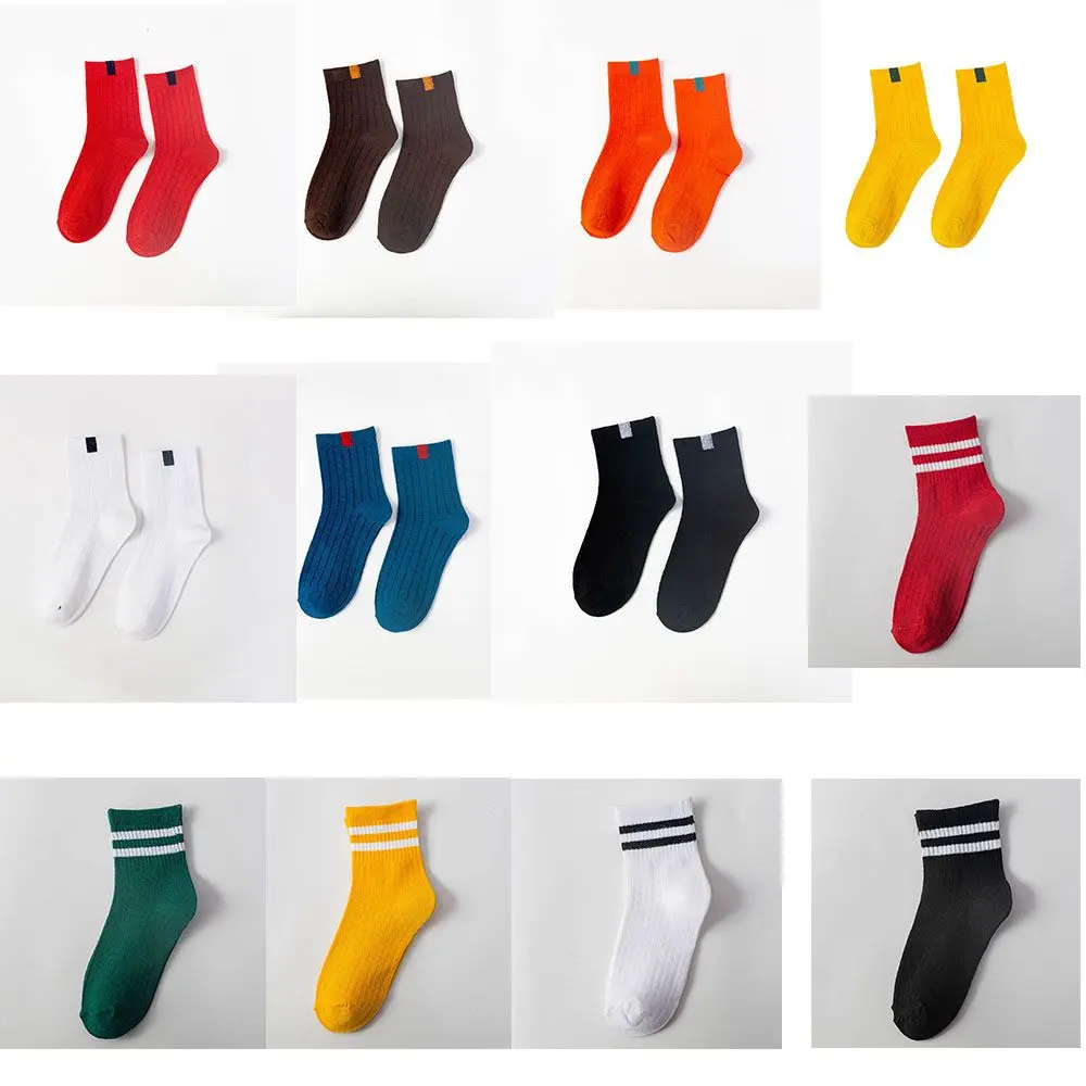 Fashion Cloth Label Autumn and Winter Cotton Socks Solid Color Couple Socks Sports Socks
