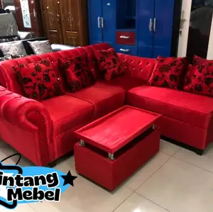 Sofa L benik terbaru bahan bludru terlaris Furniture