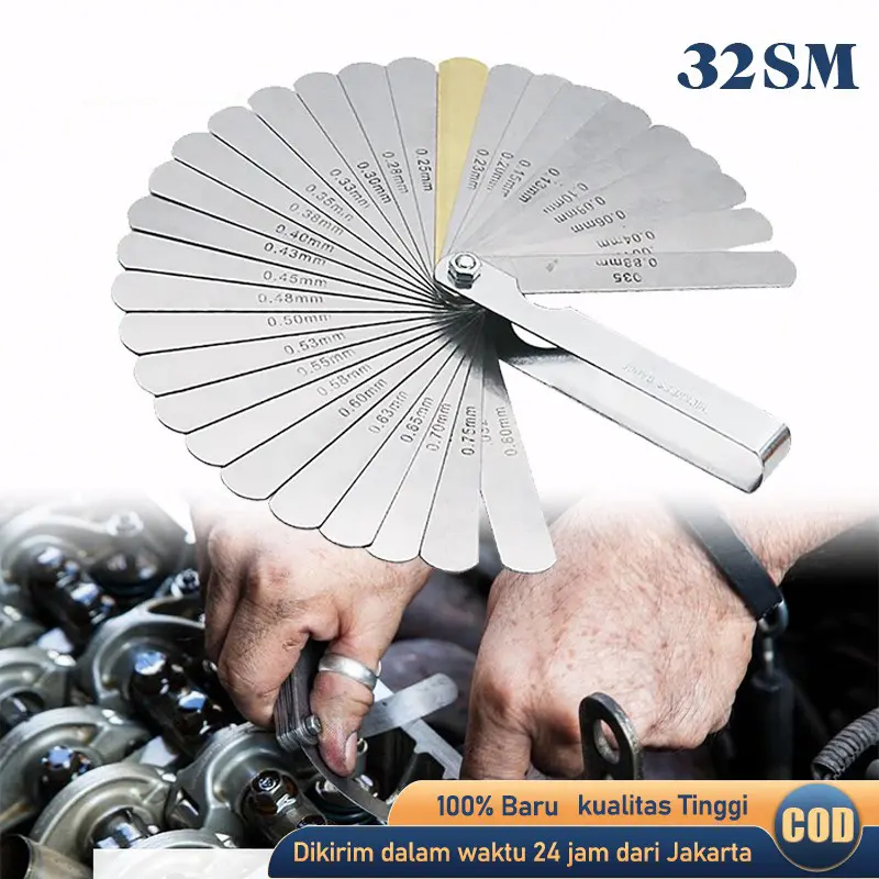 32SM Alat Ukur Celah 32 Blades Combination Feeler Gauge Metric Imperial Gapped Filler Measure Stainless Steel 0.0015 inci hingga 0.035 inci Mudah Dibawa dan Disimpan