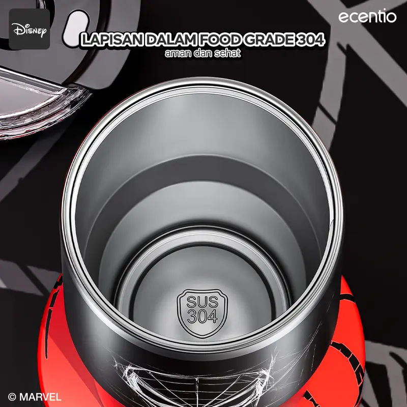 【LIVE】ecentio Tumbler Stainless Vacuum Spider-man 900ml Original Disney Marvel Portable Thermos Botol minum besar 6