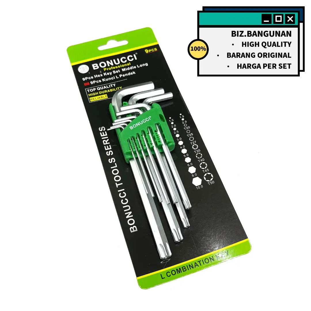 Kunci L Kombinasi Bintang Segi - Kunci L Set 9pcs