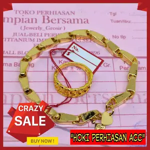 Gelang tangan padi jumbo gold 24k free cincin rantai kualitas terbaik awet tahan lama anti karat gelang cincin titanium by hoki perhiasan acc