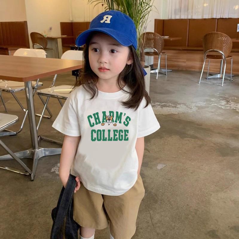 Summer trendy brand pure cotton short sleeved T-shirt for boys and girls new casual design loose  versatile top for middle and young children 1