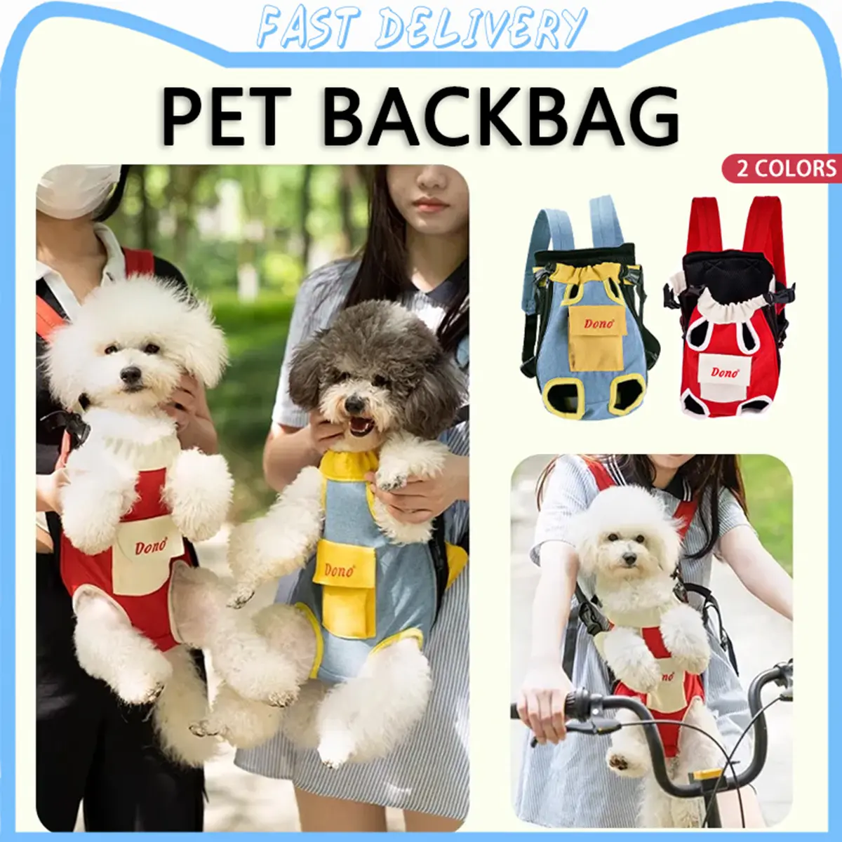 Pet Backbag Dog Cat Outdoor Backpack Travel Carrier Bag Portable Breathable Comfort Front/Rear 2-Use Bag Kucing