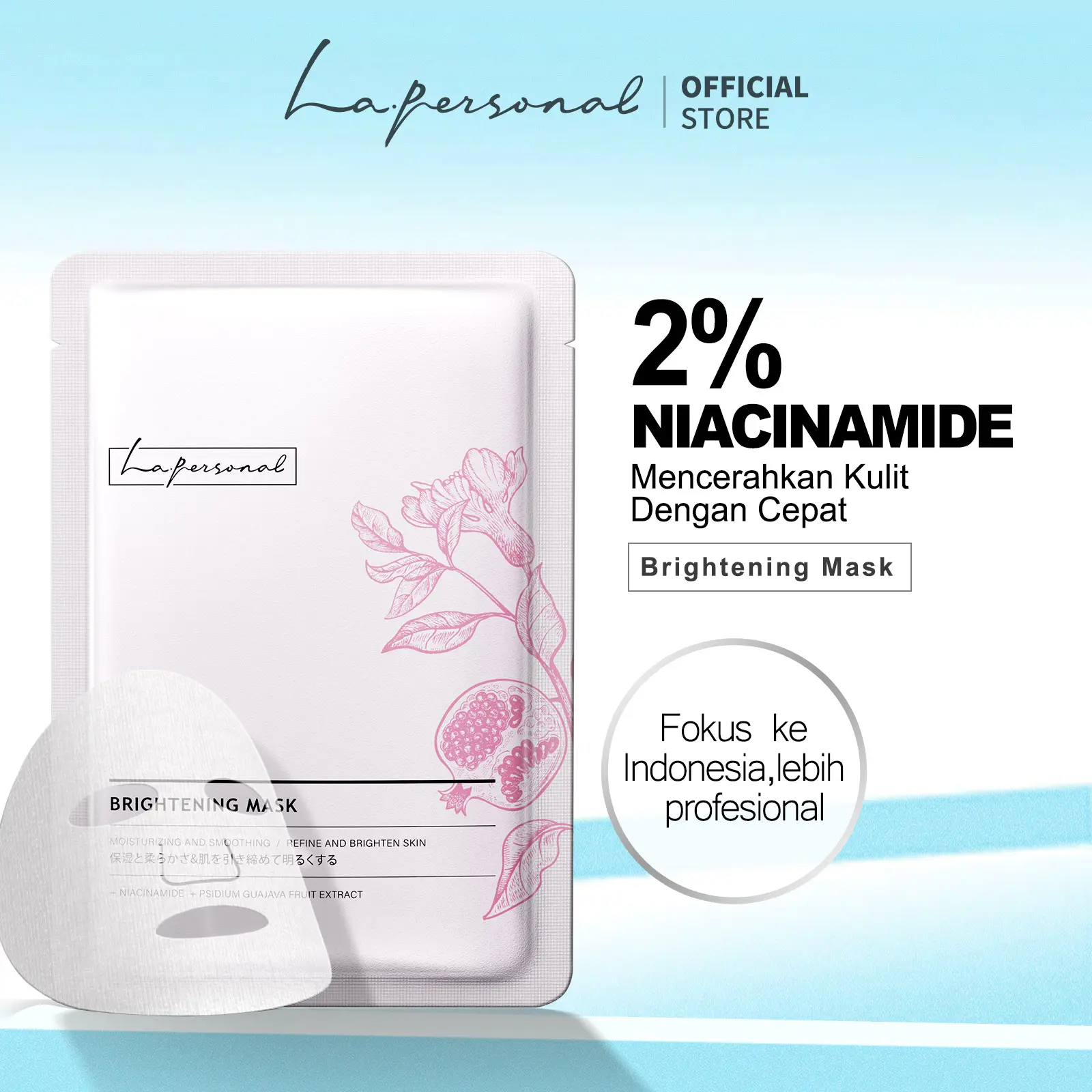 【BPOM】La.personal Masker Pemutih Wajah Masker Wajah Untuk Memutihkan Mencerahkan kulit Niacinamide Glowing Brightening Sheet Mask 25g Whitening Mask All Skin Types acid kusam Perawatan Hyaluronic