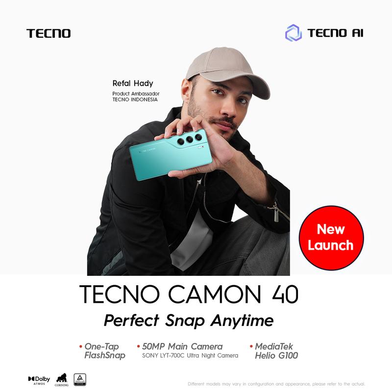[FlashSnap] TECNO CAMON 40 - 8+8GB*/256GB, 50MP Sony + 8MP Ultra Wide Camera, 32MP Front Camera, 120Hz AMOLED, IP66, 5200mAh+45W, Garansi 12+1 Bulan 2