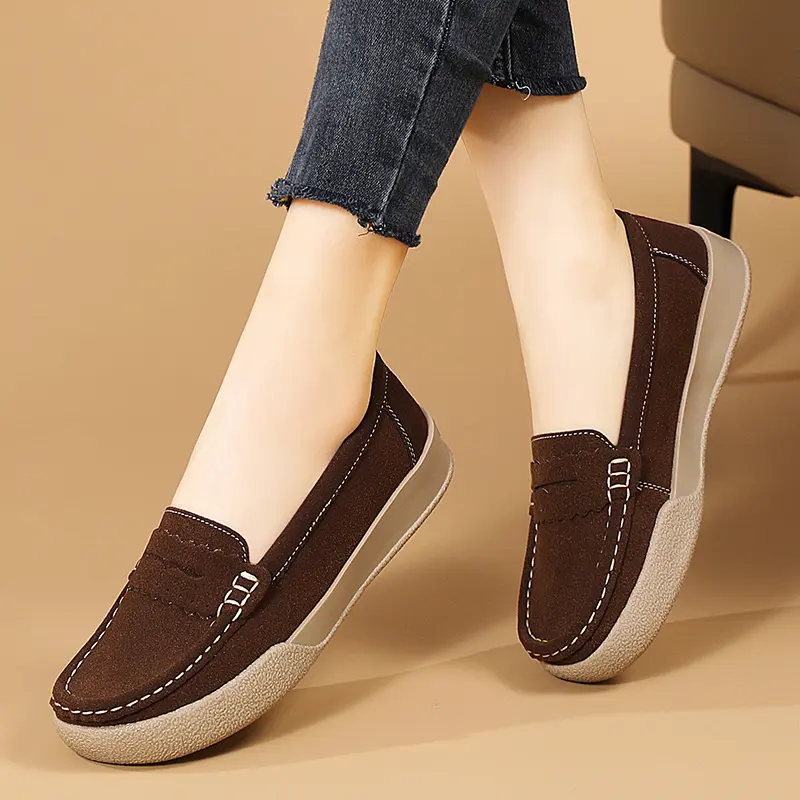 Giày Da Lộn Cổ Điển Cho Nữ, Giày Đế Mềm, Giày Trượt Chân, Thường Ngày Round Toe Flat Heel (1 cm or less) Shoes Thun