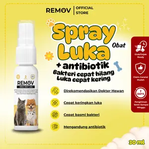 Remov Spray Obat Luka Untuk Hewan Peliharaan Mengobati Luka Bakar, Cakar, Robek, Borok dan Penyakit Kulit
