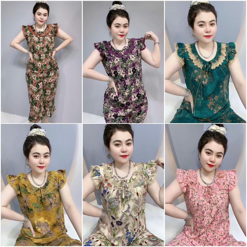 đồ bộ nữ mặc ở nhà mẫu Cổ Tròn Ren Quần Lửng Chất Vải Mềm Mát Thoải Mái Xinh Đẹp món quà cho nữ.