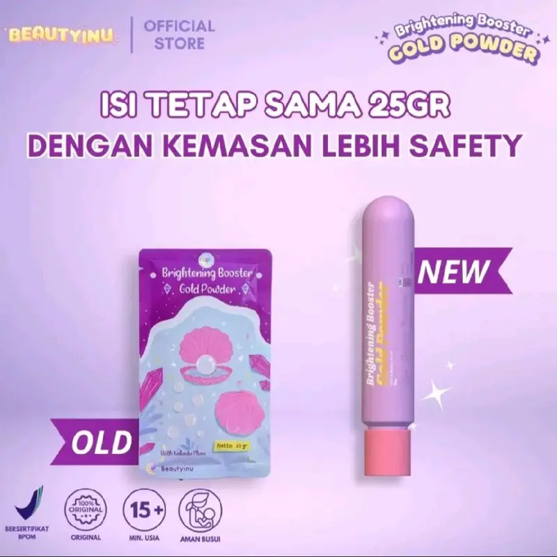 Paket Mencerahkan Beautyinu Brightening Booster Gold Powder + Marina UV White Sunblock Spf 30pa++ Lotion Pencerah 1