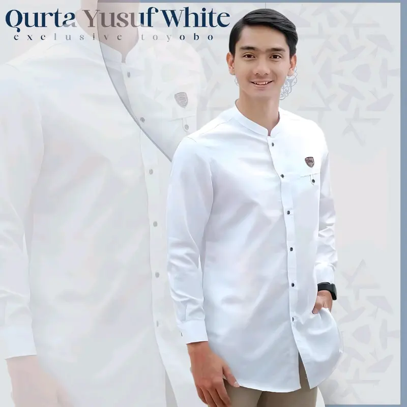 Baju koko lengan panjang warna putih baju muslim putih lengan panjang jumbo Qurta putih 0