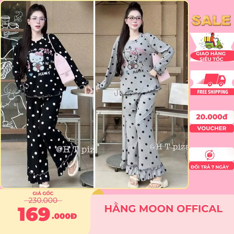Set Đồ Nữ BigSize Set Bộ KITTY Dài Tay From Dáng Rộng Mix Quần Suông Họa Tiết Chấm Bi Phối Chân Bèo Siêu Đẹp KO KÈM GẤU