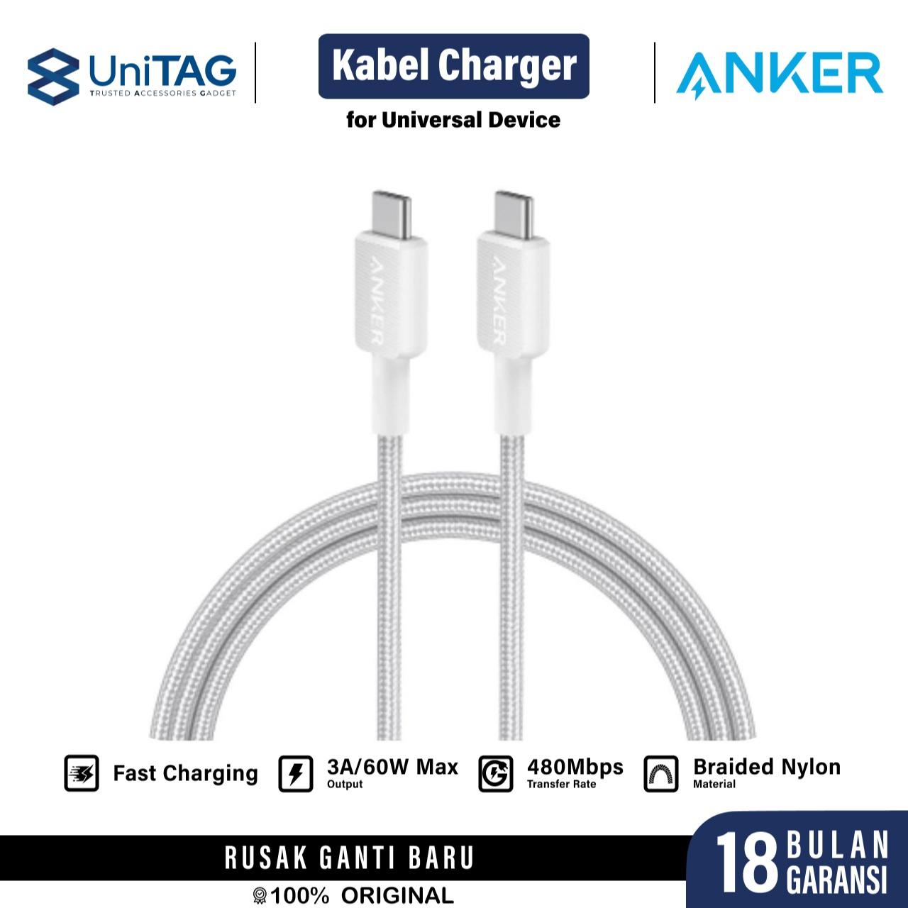 Anker Kabel Charger USB C - USB C 60W Braided 0.9m 322 Powerline - White A81F5H21