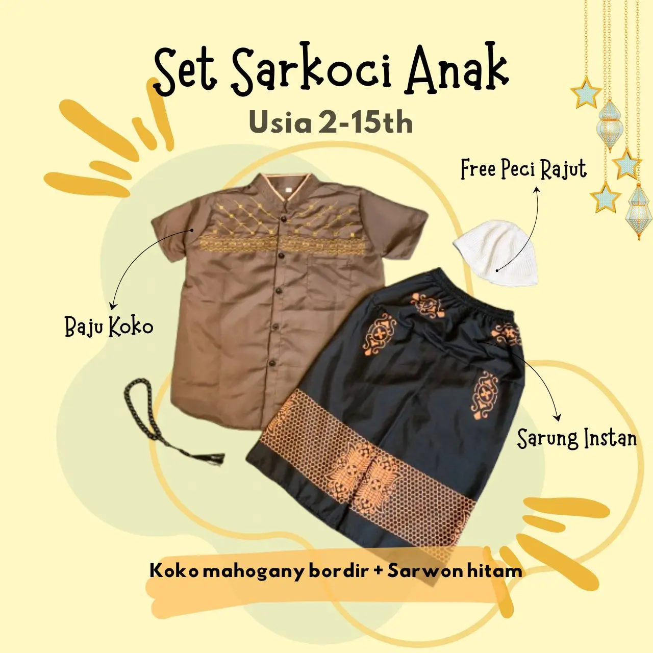 Setelan Sarung Instan Anak & Koko Bordir Anak Lengan Pendek Usia 2-13 Tahun Free Peci Terlaris Setelan Sarung Instan Anak & Koko Bordir Anak Lengan Pendek Usia 2-13 Tahun Free Peci Terlaris