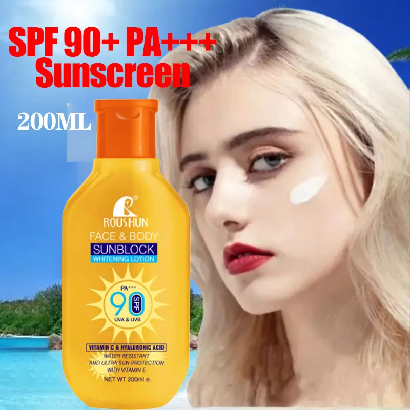 200ML Glowing Up Sunscreen Lotion Whitening Sunblock Cream SPF90 PA +++ Wajah Dan Badan Sunscreen Sun Protect & Moisture Lotion Original Sunblock UVA/UV Protection Tahan Air Double Whitening Waterproof 1