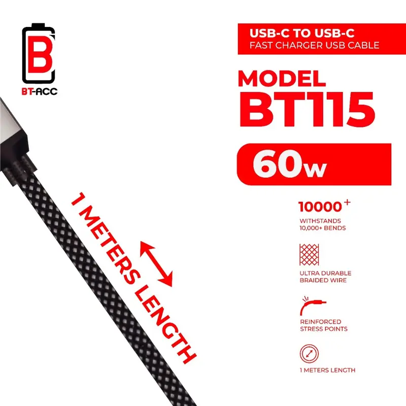 BT-ACC Kabel Data 60W Type C to Type C Fast Charging - BT115