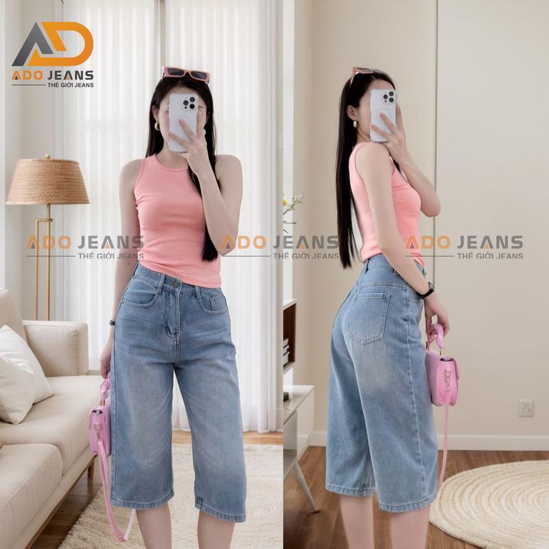 Quần short lửng jean nữ lưng cao, ống rộng, dài qua gối phong các Hàn Quốc siêu xinh (Mã S41)
